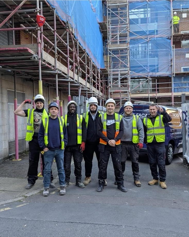 Cladders.co.uk facade installation team on a live recladding site.