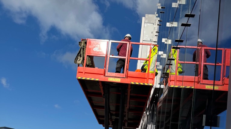 EQ Bristol curtain wall interface works with MEWP access.