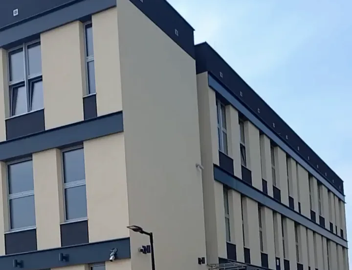 Insulated render and wet facade system on a commercial building.